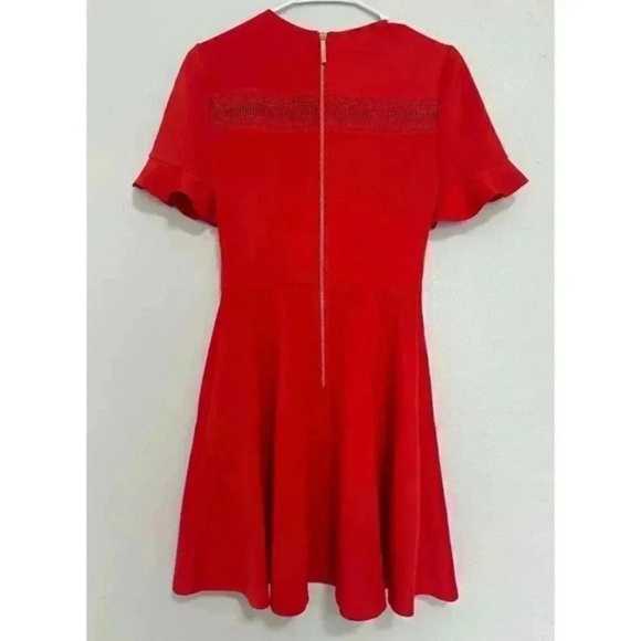 Ted Baker London Dress Womens Size 1 Red Fit Flare Ruffled Sleeve Elegant Party - Picture 6 of 11